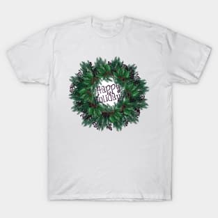 Christmas Wreath | Happy Holidays! | Berries and Holly by Cherie(c)2021 T-Shirt